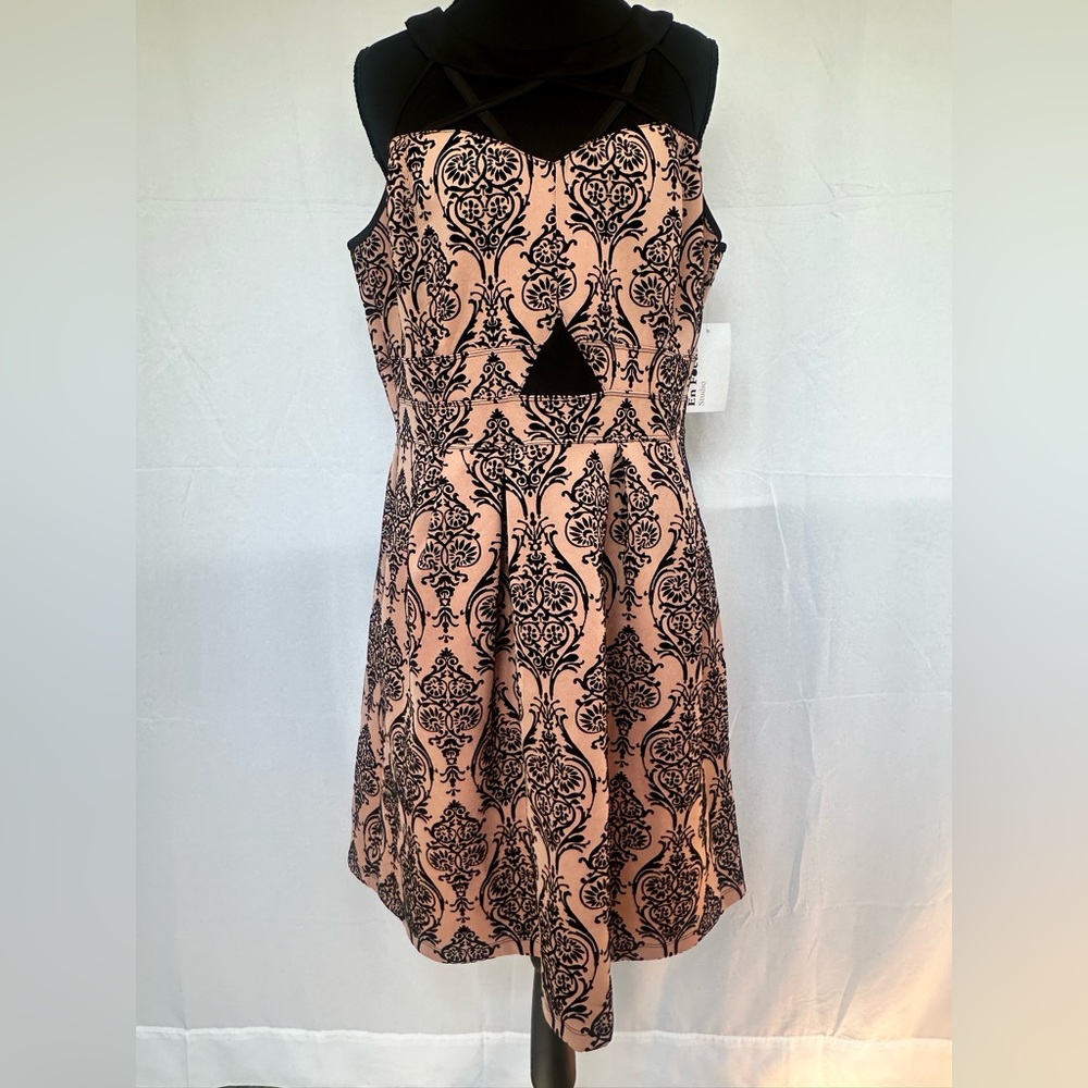 Enfocus Studio Black and Pink Damask Mini Dress